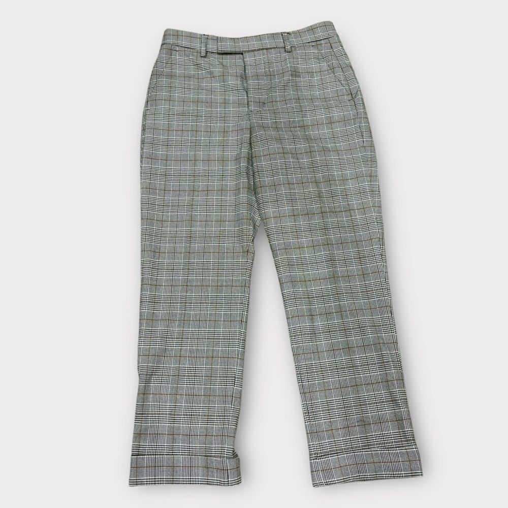 Zara Black Tan Houndstooth Plaid Cropped Ankle Trousers Size 6